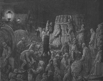 Los alrededores de un mercado de Gustave after Dore